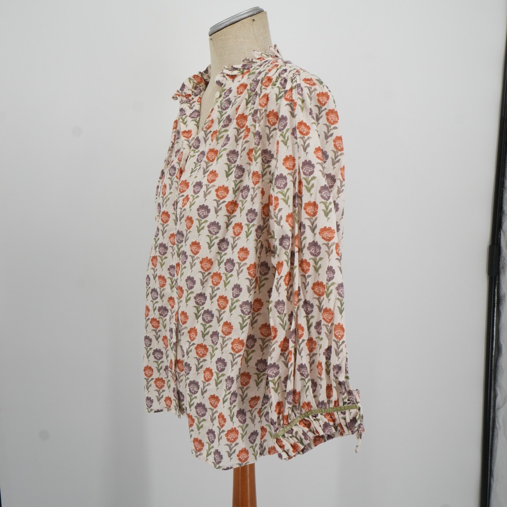 Sundance Ashton Floral Drape Top M Cream Orange Boho Ruffle Neck Cotton Top - Picture 9 of 10